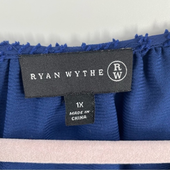 Ryan Wythe Lace Overlay Keyhole Bishop Sleeve Royal Blue Pullover Top - Picture 3 of 8